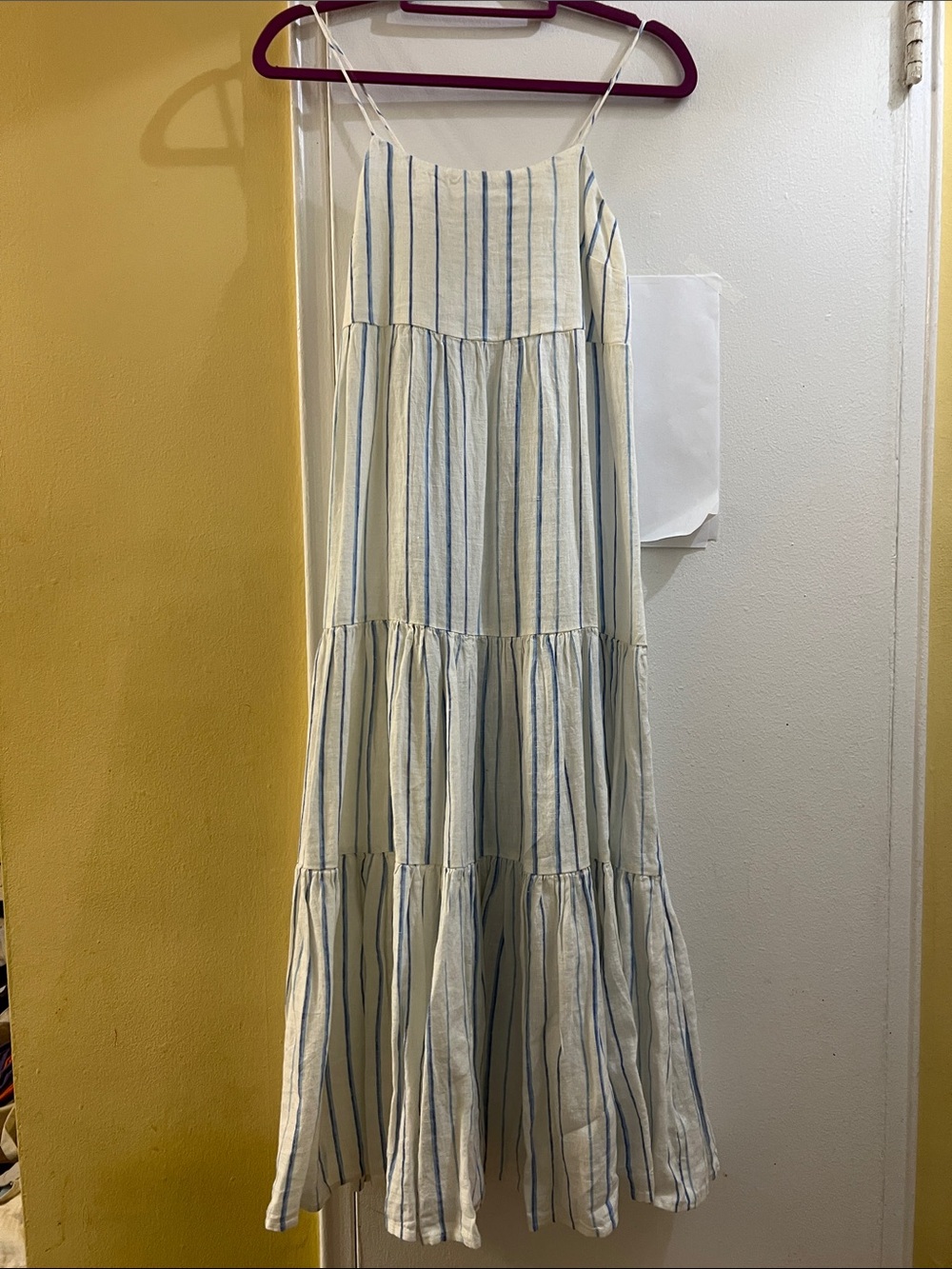 Madewell Cream and Blue Striped Tiered Maxi Dress